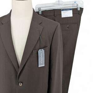 Nautica Men's Modern Fit 2 Piece Suit Jacket 44 R Pants 38x31 Brown Stretch